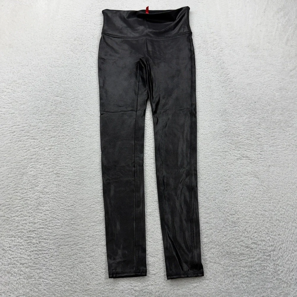 Spanx Faux Leather Leggings Black High Rise Tummy Control Medium M Slimming Moto